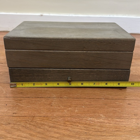 Vintage new wooden open top pullout drawer 2-layer mirror jewelry organizer box - Picture 10 of 12